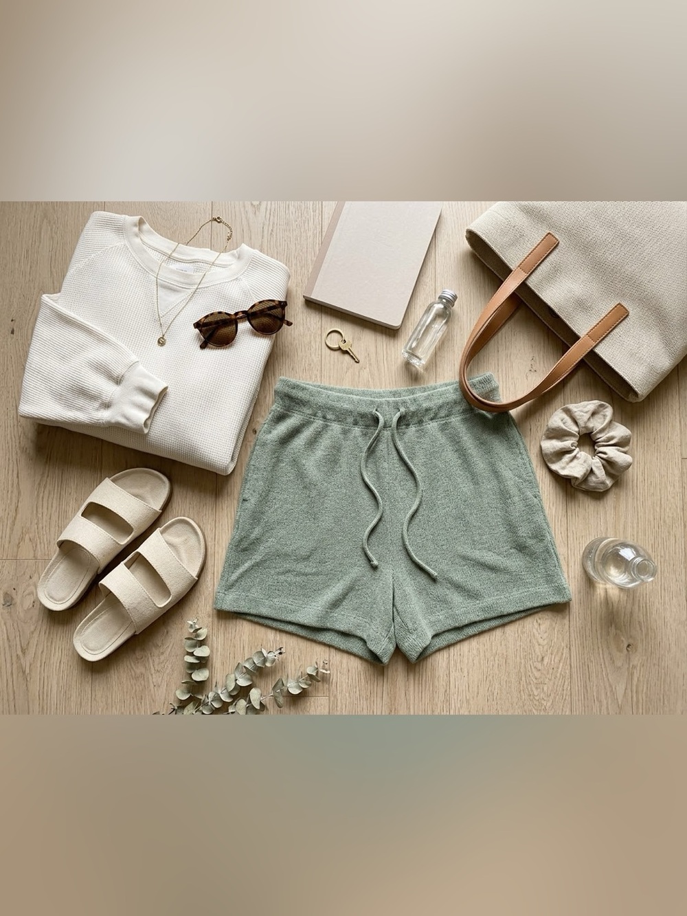 H&M Mint Green High Waisted Athletic Shorts Elastic Tie Waist Pastel Sport Small